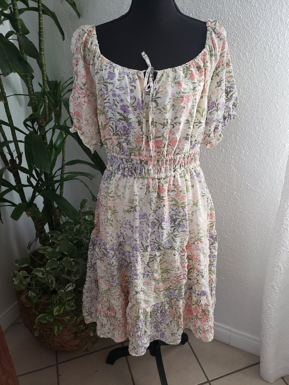 Liberty Love Cream Midi Dress with Pink & Purple Floral Print Size 2XL